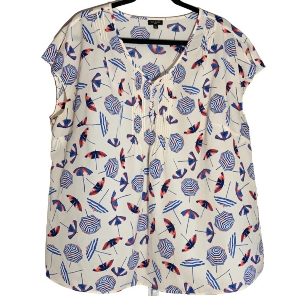 Talbots Plus Beach Umbrella Flutter Sleeve Blouse - image 1